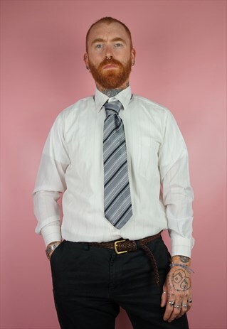 VINTAGE 1970S GREY STRIPPED TIE