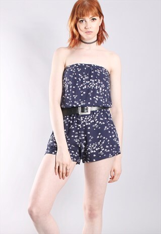 Y2K BIRD PATTERNED STRAPLESS FESTIVAL MINI PLAYSUIT