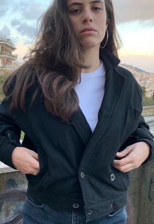 VINTAGE 90S BLACK DOUBLE BREASTED JACKET WITH SHOULDER PADS