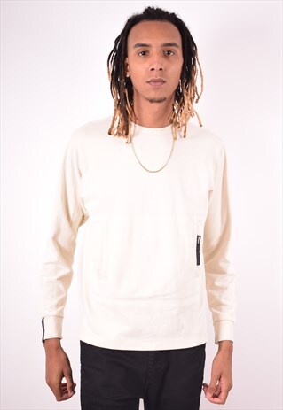 NIKE MENS VINTAGE SWEATSHIRT JUMPER SMALL BEIGE 90S