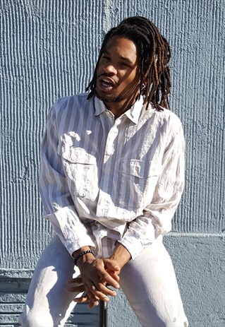 90S MINIMALIST LUXURY VERTICAL STRIPE LINEN SHIRT SMALL