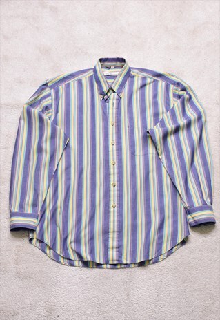 VINTAGE 90S BEN SHERMAN BLUE YELLOW STRIPED SHIRT