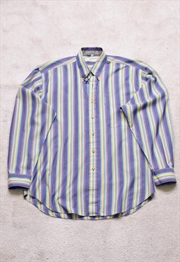 Vintage 90s Ben Sherman Blue Yellow Striped Shirt