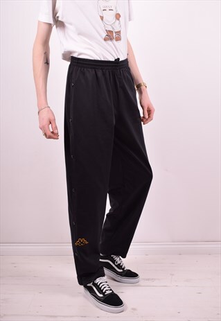 KAPPA MENS VINTAGE TRACKSUIT TROUSERS W30 L31 BLACK 90'S