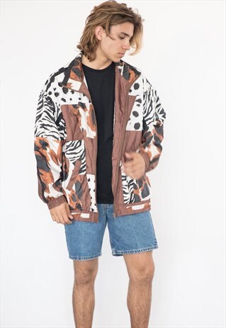 VINTAGE 80S ANIMAL PRINT MIX BOMBER JACKET