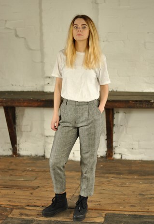 VINTAGE HIGH WAISTED CHECKED TROUSERS