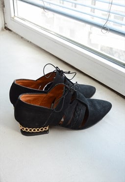 Vintage Black Suede Chain Details EROL Shoes