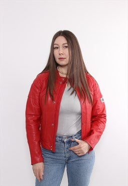 90s red leather jacket, vintage biker jacket, woman leather 