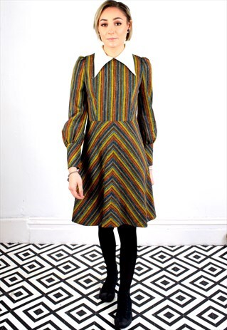 VINTAGE 60'S JAPANESE RAINBOW STRIPED MOD DRESS