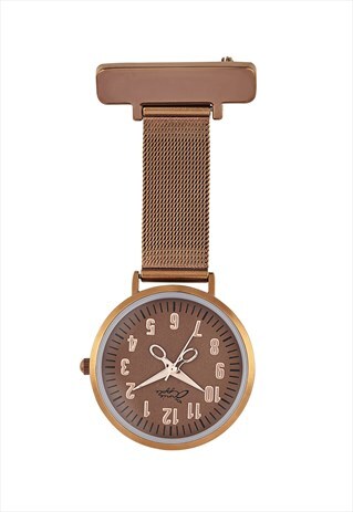 ANNIE APPLE BRONZE AND ROSE GOLD MESH NURSE FOB WATCH LADIES