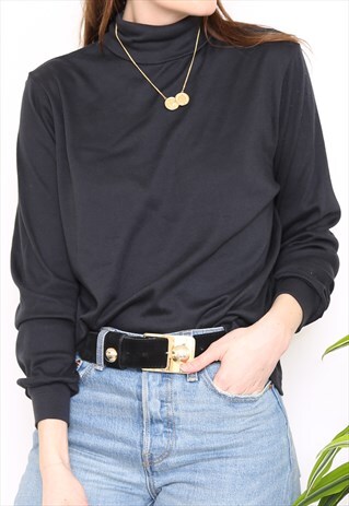 VINTAGE 90S BLACK POLO HIGH TURTLE NECK TOP
