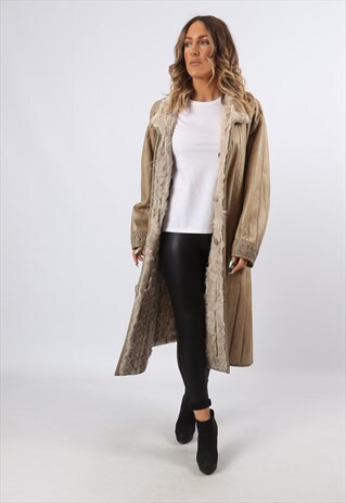 SHEEPSKIN SHEARLING LEATHER COAT JACKET LONG UK 14 (HCN)