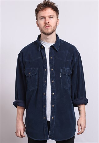 VINTAGE CORDUROY CORD SHIRT BLUE