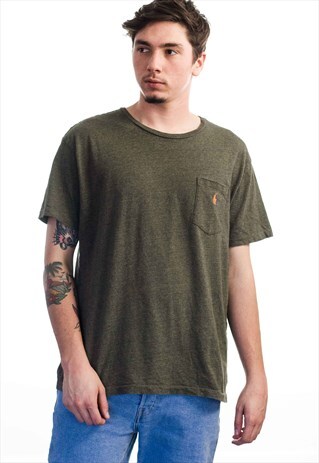 VINTAGE POLO RALPH LAUREN LOGO POCKET T-SHIRT 90S L 6.7