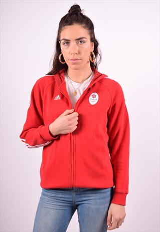 ADIDAS WOMENS VINTAGE HOODIE JACKET MEDIUM RED 90'S