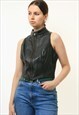 80S BLACK LEATHER MOTORCYCLE LEATHER VEST SIZE SMALL 4717