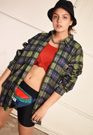 90'S RETRO CHECKED WORKWEAR FESTIVAL DAD'S SHIRT TOP