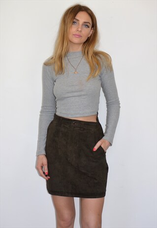 VINTAGE 90S BROWN SUEDE MINI A LINE SKIRT