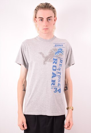 NFL MENS VINTAGE LIONS T-SHIRT TOP MEDIUM GREY 90S