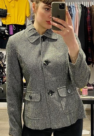 VINTAGE JACKET IN BLACK AND WHITE PATTERN WITH COLLAR DETAIL