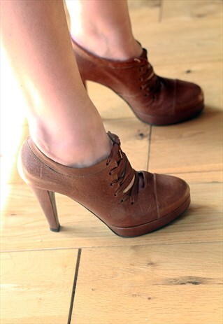 VINTAGE RYLKO ESTIMA LACE UP BROWN ANKLE SHOE BOOTS