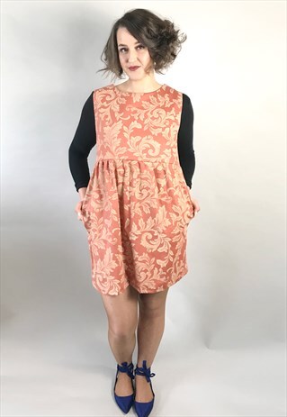 HANDMADE VINTAGE FABRIC RUST PINAFORE SMOCK DRESS