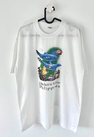 Vintage Philippines dolphin white nature T-shirt medium 