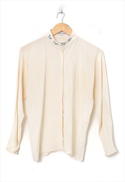 Vintage GIANNI VERSACE Top Blouse Shirt 80s Beige