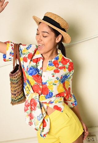 VINTAGE 90S OVERSIZED PARIS CHIC BLOUSE WITH FLORAL PRINT