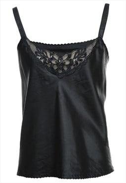 Vintage Beaded Black Lace Trim Camisole - L