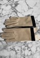 ST MICHAEL UNWORN VINTAGE FABRIC CREAM BLACK LEATHER GLOVES