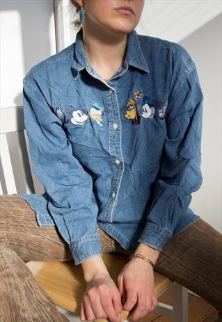 90S VINTAGE DISNEY BUTTON UP DENIM SHIRT