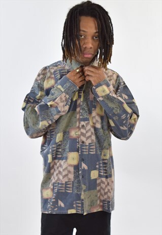 VINTAGE 90S BLUE PATTERNED SHIRT
