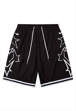 Star patch basketball shorts cropped skater pants in black