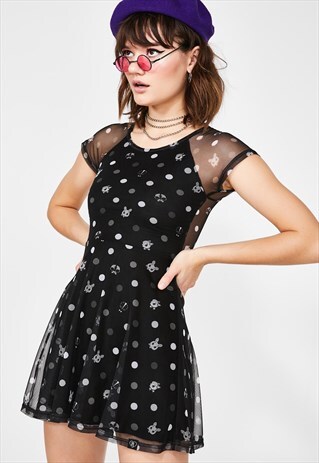 'ODD ONE OUT' CUTE ANIMAL POLKADOT MESH LAYER SKATER DRESS