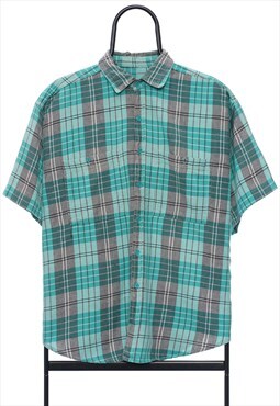Vintage Green Check Short Sleeve Flannel Shirt Womens
