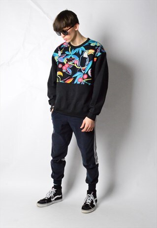 REWORKED KALEIDOO BLACK TROPICAL PRINT SWEATSHIRT