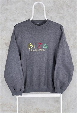 Vintage Grey Sweatshirt Embroidered Ibiza Medium