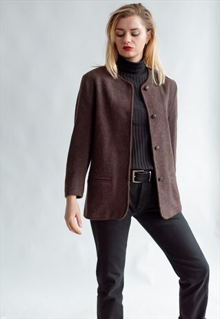 VINTAGE 80S MINIMAL ROUND NECK WOOL JACKET