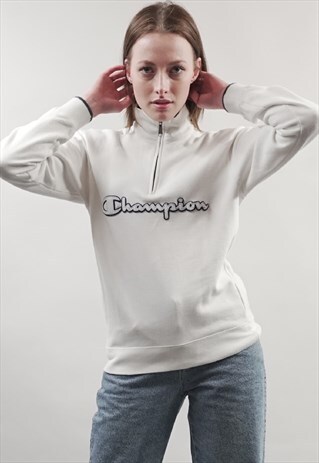 VINTAGE 90'S CHAMPION LOGO WHITE ZIP-UP SWEATER