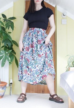 Vintage 90s multi colour floral midi skirt with pockets