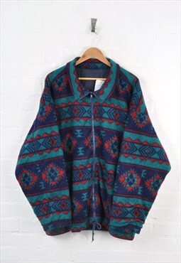 Vintage Fleece Aztec Pattern Blue/Green XXL