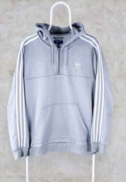Adidas Originals Grey Hoodie Striped 1/4 Zip Men's Large
