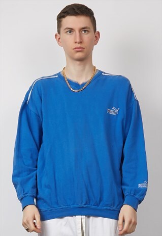 VINTAGE 90'S PUMA BLUE V-NECK SWEATSHIRT