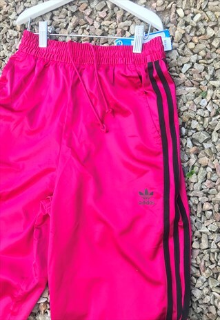 NEW 90'S STYLE SATIN RED ADIDAS CUFFED HEM JOGGERS