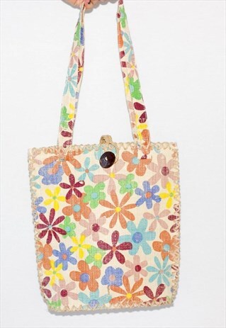 VINTAGE 90'S FLORAL STRAW HIPPIE BOHO FESTIVAL BAG