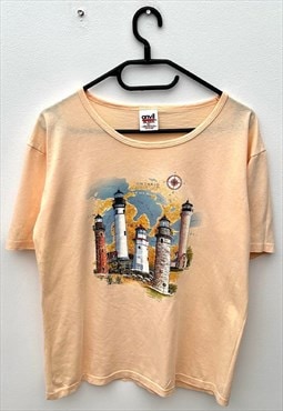 Vintage anvil Ontario Canada lighthouse peach T-shirt medium