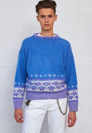 VINTAGE BLUE ROUND NECK KNIT JUMPER