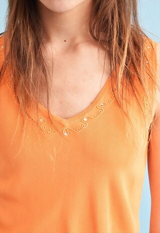 90'S RETRO KNIT EMBROIDERY MOMS TOP