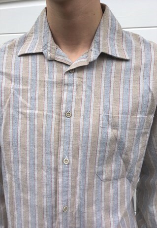 MENS VINTAGE 80S SHIRT STRIPY LONG SLEEVED TOP BUTTON UP TOP